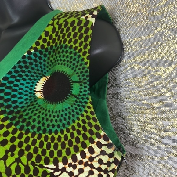 Africa Print Mandala Green/Creamy Sleeveless Flare Dress - Picture 6 of 11